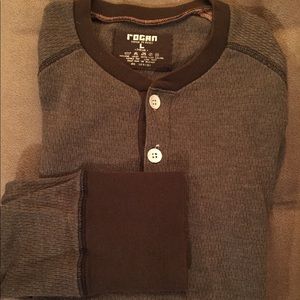 Rogan Luxury Henley Shirt Large Long Sleeve Brown